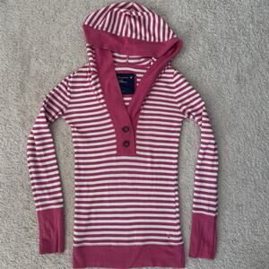 American Eagle 2010s Bella Swan Thermal Hoodie Top Pink White Stripe Sz S/M AEO